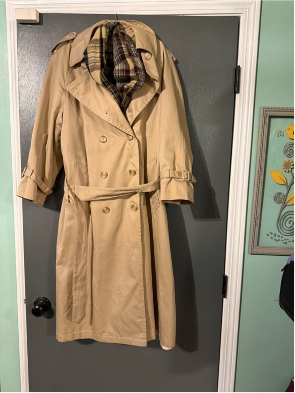 Women's London Fog Beige Plaid Lined Trench Coat 12P